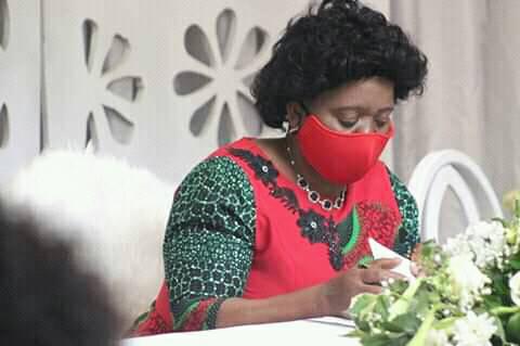 Monica Chakwera Wearing Red Mask