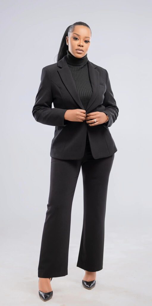 Theresa Phondo Wearing Black Suit